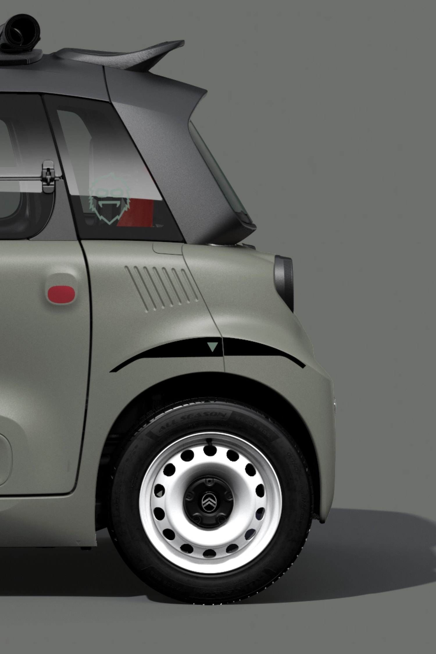 Vue avant du volant de Citroën Ami Outdoor présentant un design compact, sûr et fiable, pour une liberté urbaine innovante