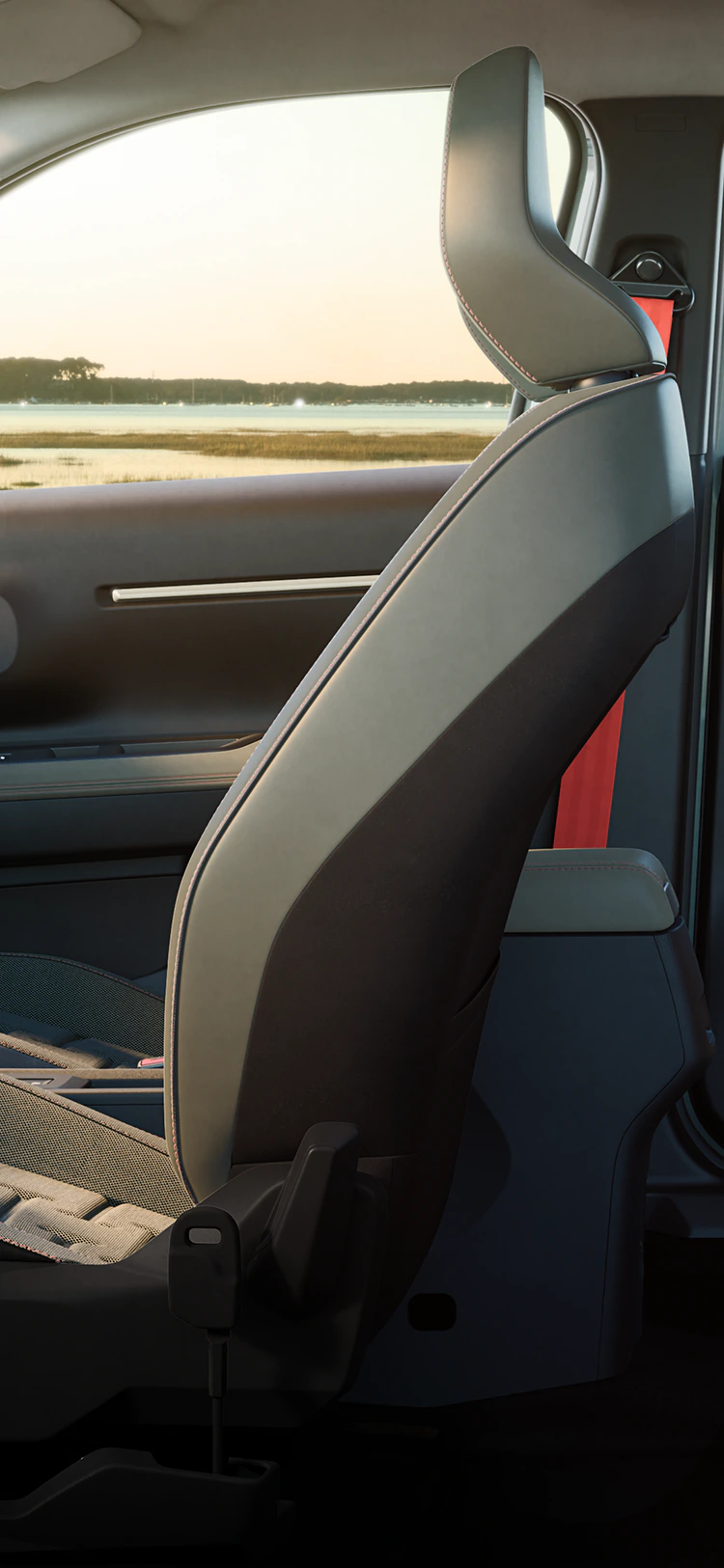 Vue intérieure latérale des sièges Advanced Comfort de Citroën ë-C3 Outdoor et de l’habitacle spacieux d’un SUV familial