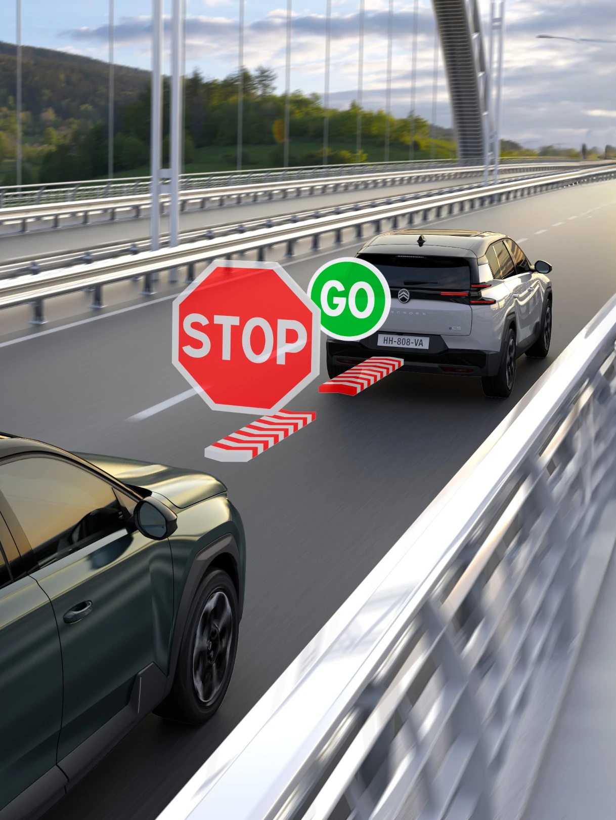 C5 Aircross à vue arrière latérale avec régulateur de vitesse adaptatif Stop & Go améliorant la sécurité, la technologie et une conduite plus douce